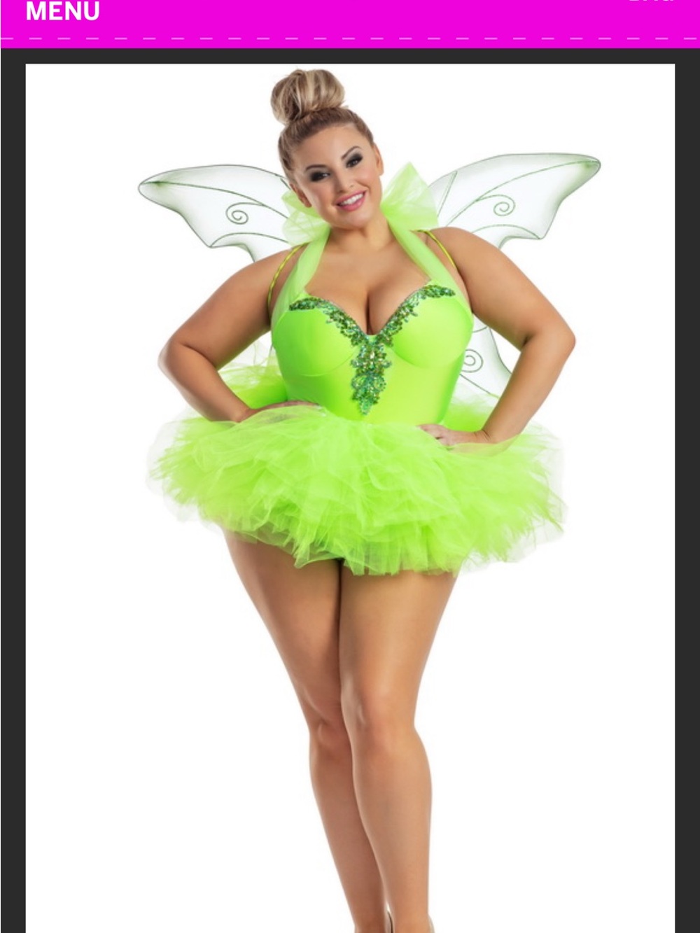 Plus-Size Neon Green Fairy Tutu Costume with Wings
